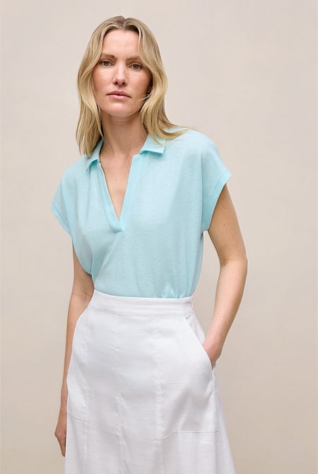 Linen Cotton Relaxed Cap Sleeve Polo