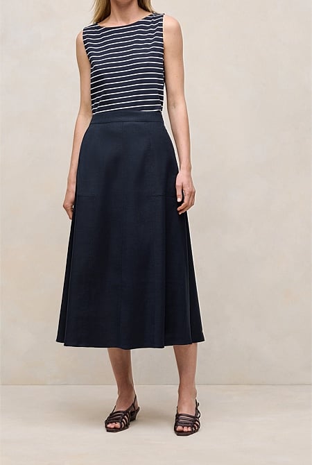 Stretch Linen Patch Pocket Skirt