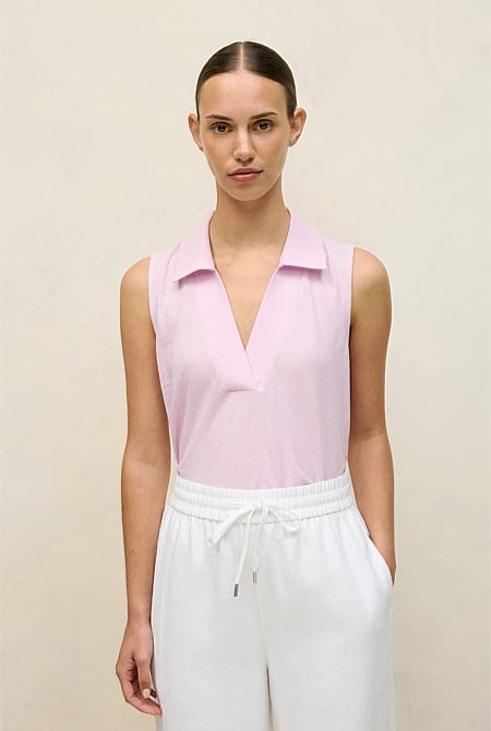 Linen Cotton Knit Collared Tank