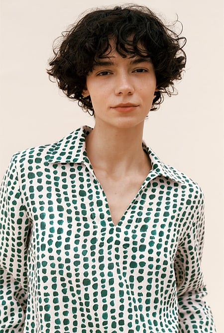 Brush Spot Linen Popover Shirt