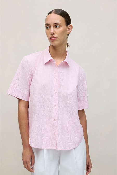 Cotton Seersucker Short Sleeve Shirt
