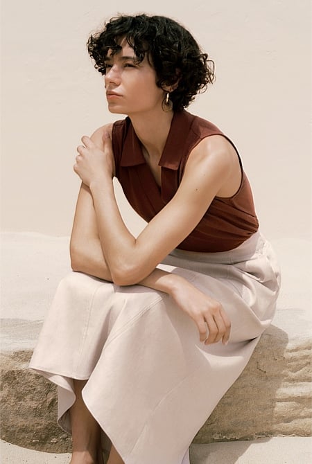 Linen Cotton Knit Collared Tank