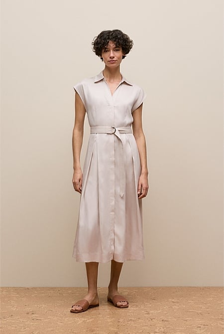 Soft Pleat Belted Dress