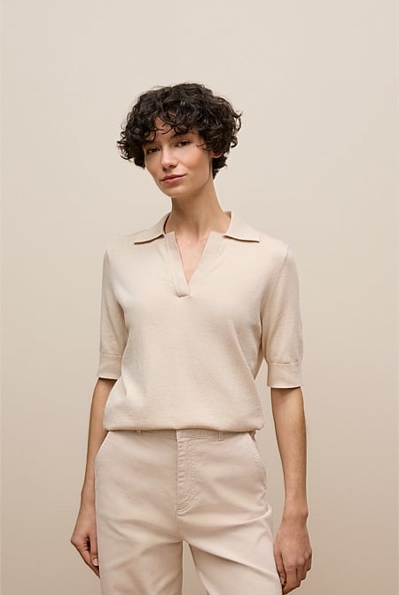 Cotton Cashmere Half Sleeve Polo