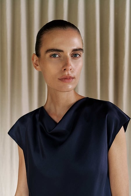 Satin Cowl Neck Blouse