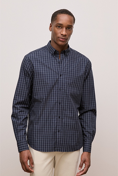 Regular Fit Poplin Grid Long Sleeve Shirt