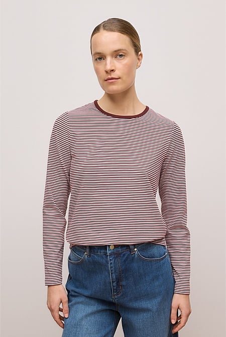Brushed Cotton Stripe Long Sleeve T-shirt