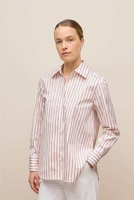 Cotton Poplin Jacquard Stripe Shirt