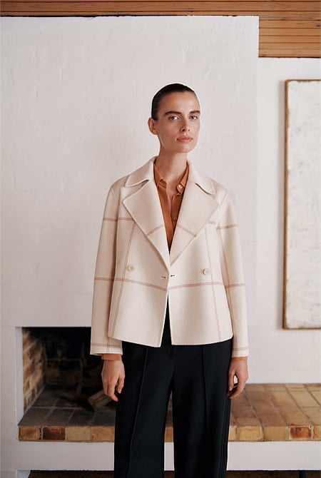 Double Faced Wool Check Peacoat