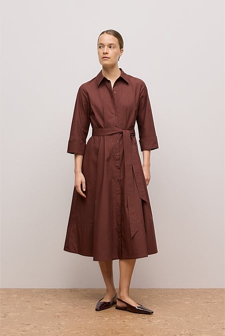 knee length dresses for ladies Brown Linen Shirt Dress main image 1