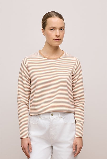 Brushed Cotton Stripe Long Sleeve T-shirt