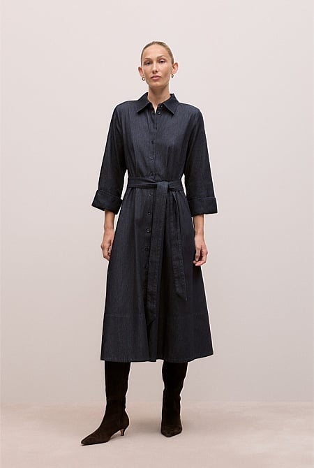 Denim Pleat Detail Shirt Dress