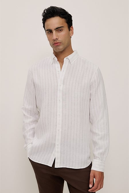 Regular Fit Delave Linen Fine Stripe Shirt