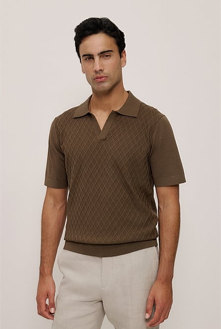 Mercerised Diamond Knit Polo