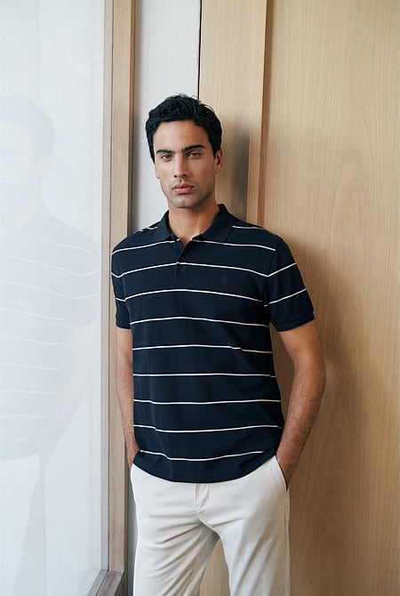 Pique Stripe Monogram Polo