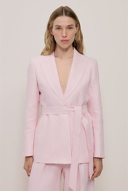 Linen Herringbone Belted Jacket