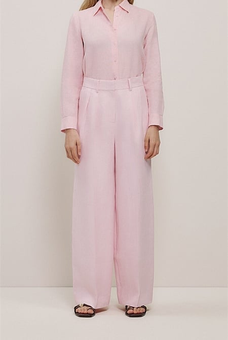 Linen Herringbone Pleat Front Pant