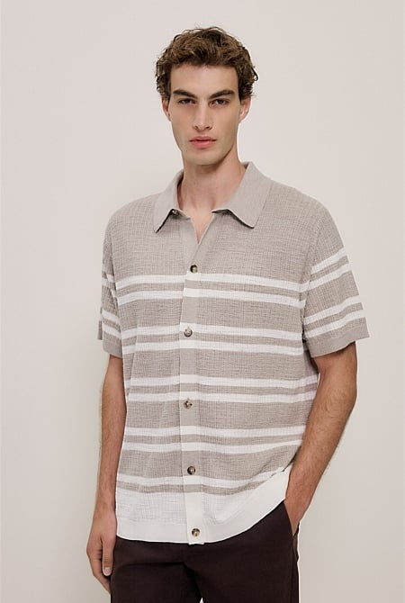 Cotton Linen Stripe Knit Shirt