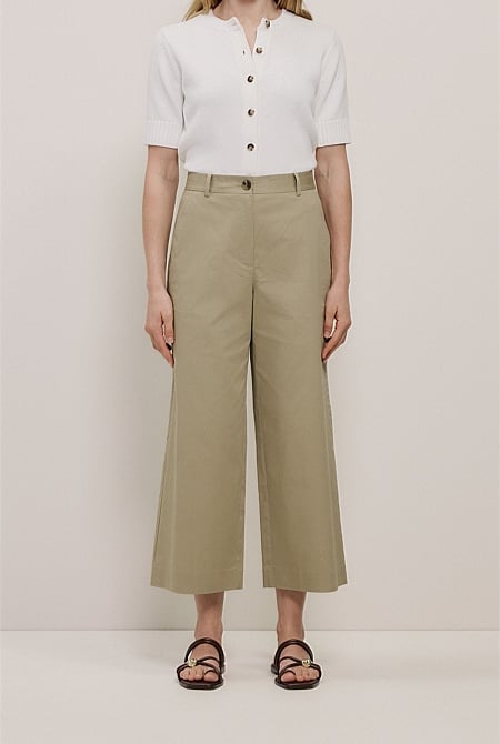 Cropped Wide Leg Chino Pant