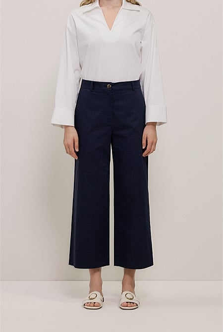 Cropped Wide Leg Chino Pant