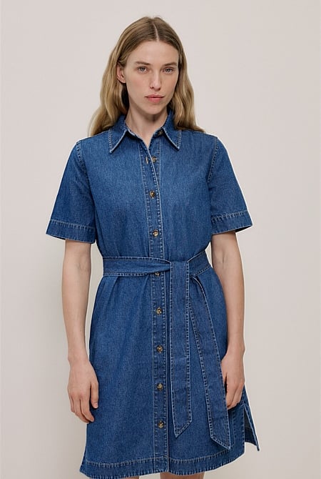 Denim Belted Shirt Dress