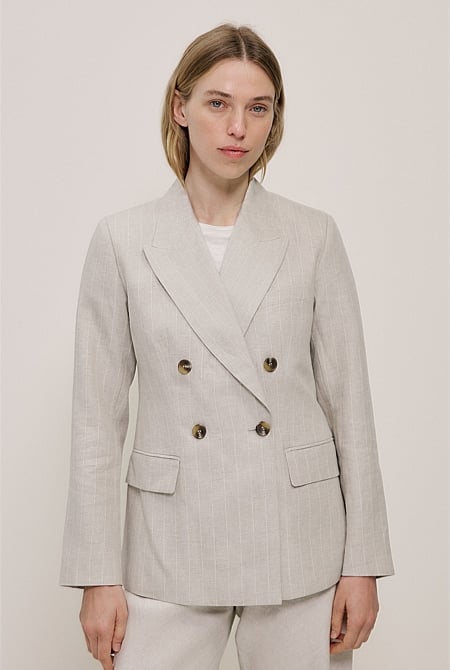 Linen Stripe Double Breasted Blazer