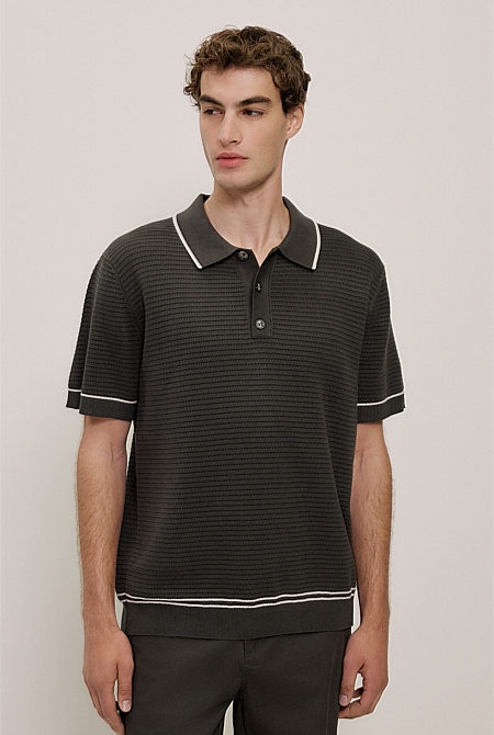 Textured Cotton Tipped Knit Polo