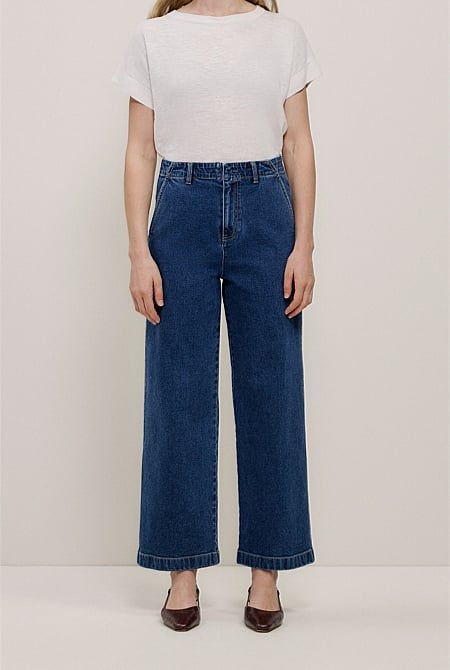 Denim High Rise Tailored Pant
