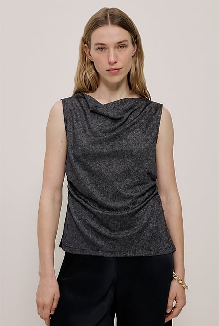 Metallic Draped Shell Tank