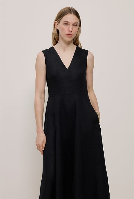 Linen Panel Detail Sleeveless Dress