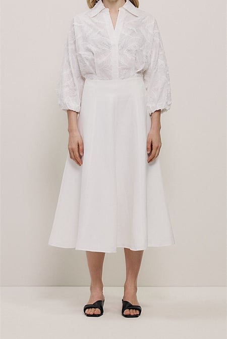 Textured Flare Midi Skirt