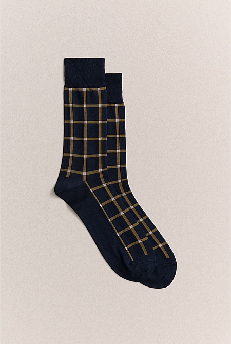 Windowpane Check Crew Sock