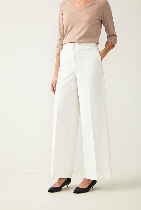 Cotton twill wide-leg pants