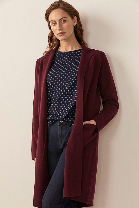 Dark Magenta Wool Blend Knit Coat WOMEN Knitwear Trenery