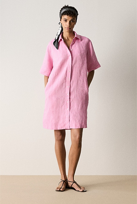 Pink linen shift dress best sale