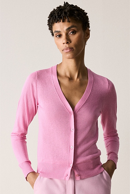 Pink linen cardigan best sale