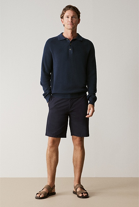 Cotton Rib Knit Long Sleeve Polo Cotton Rib Knit Long Sleeve Polo