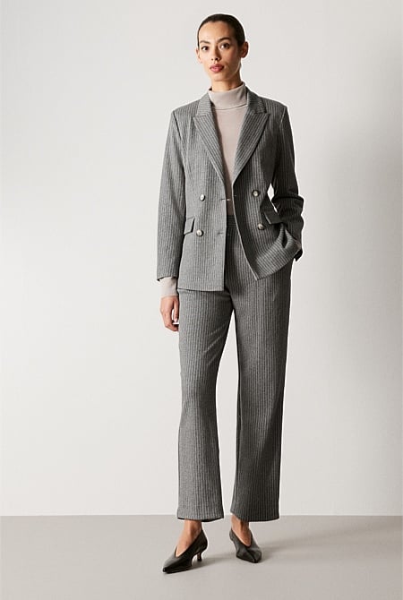 Cotton Wool Blend Pinstripe Ponte Blazer