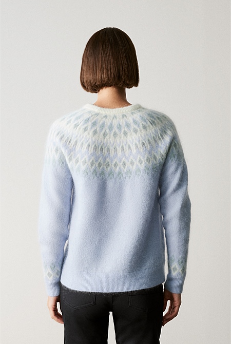 Sky Blue Wool Mohair Blend Fair Isle Knit - WOMEN Knitwear | Trenery
