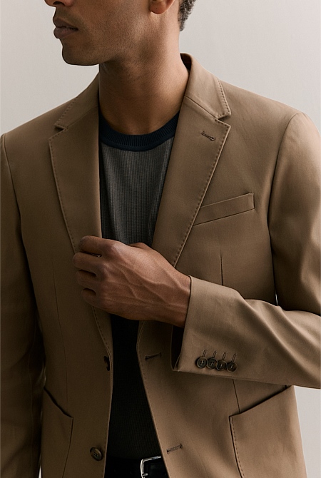 Regular Fit Stretch Cotton Double Weave Blazer