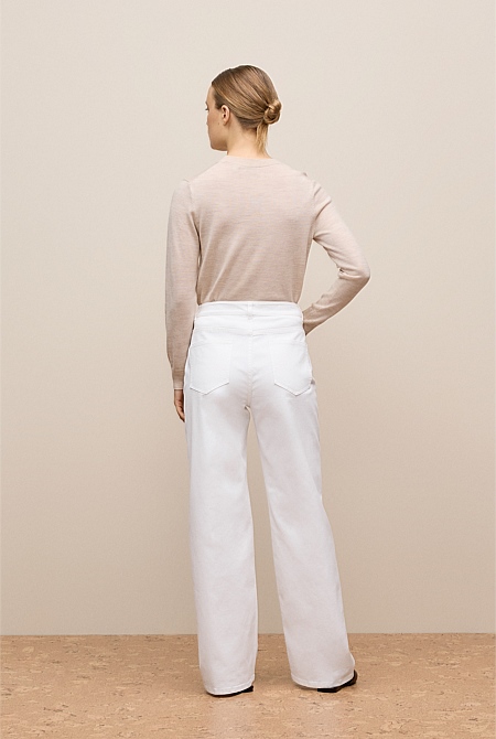 Cotton Blend Wide Leg Jean