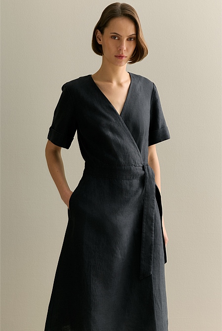 Black short sleeve wrap dress online