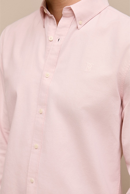 Regular Fit Yarn Dyed Cotton Monogram Oxford Shirt
