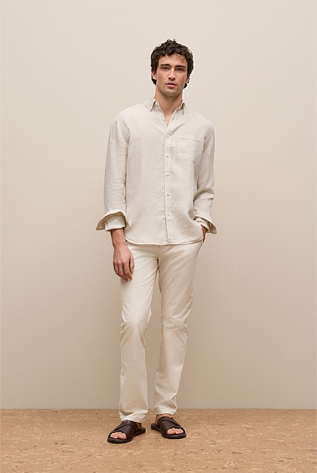 Regular Fit Linen Micro Check Long Sleeve Shirt