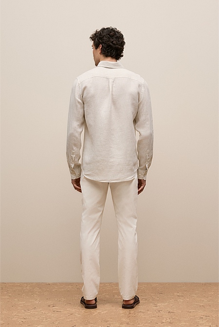 Regular Fit Linen Micro Check Long Sleeve Shirt