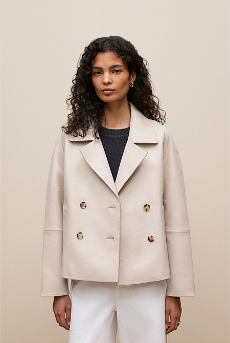 Leather Double Breasted Cropped Jacket
