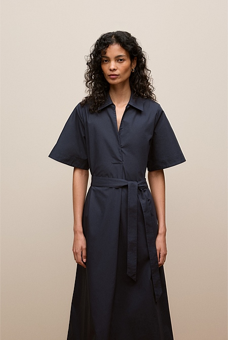 Cotton Poplin Belted Popover Dress