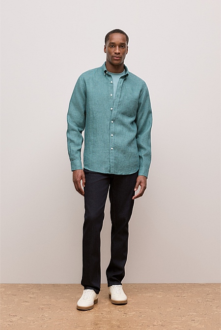 Regular Fit Linen Micro Check Long Sleeve Shirt