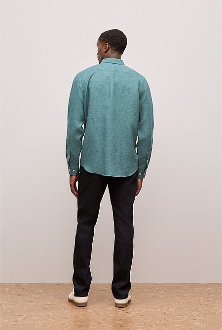 Regular Fit Linen Micro Check Long Sleeve Shirt
