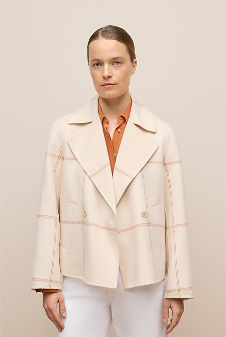 Double Faced Wool Check Peacoat